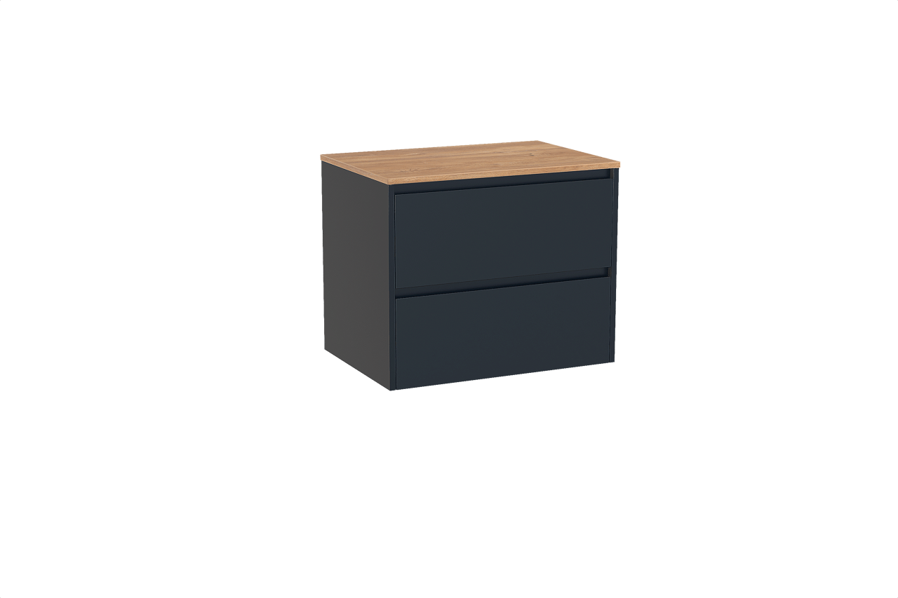 Storke Seda meuble salle de bains suspendu 75 x 52 cm bleu nuit avec Panton tablette simple en mélaminé chêne brut