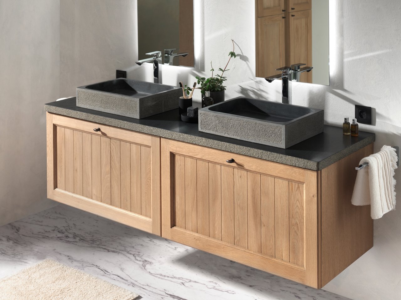 Balmani Treviso vasque à poser granite adouci et bouchardé rectangulaire 50 x 36 cm