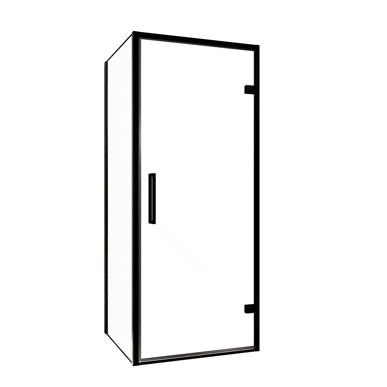 Balmani Senses Design Eckdusche: Drehtür (Rechts) mit fixierte Seitenwand, 90 x 90 cm, Klarglas, Profil Schwarz, inklusive Coating