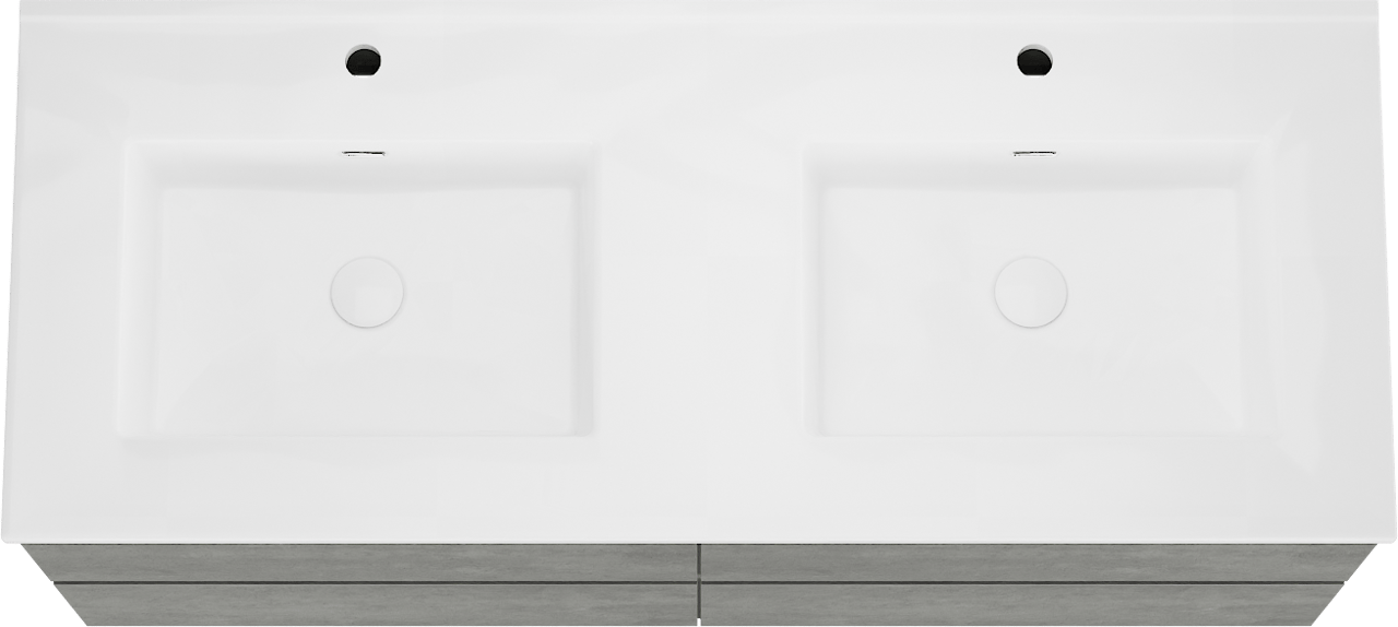 Storke Edge meuble salle de bains suspendu 130 x 52 cm béton gris foncé avec Kera double vasque en porcelaine blanc brillant, bondes incluses