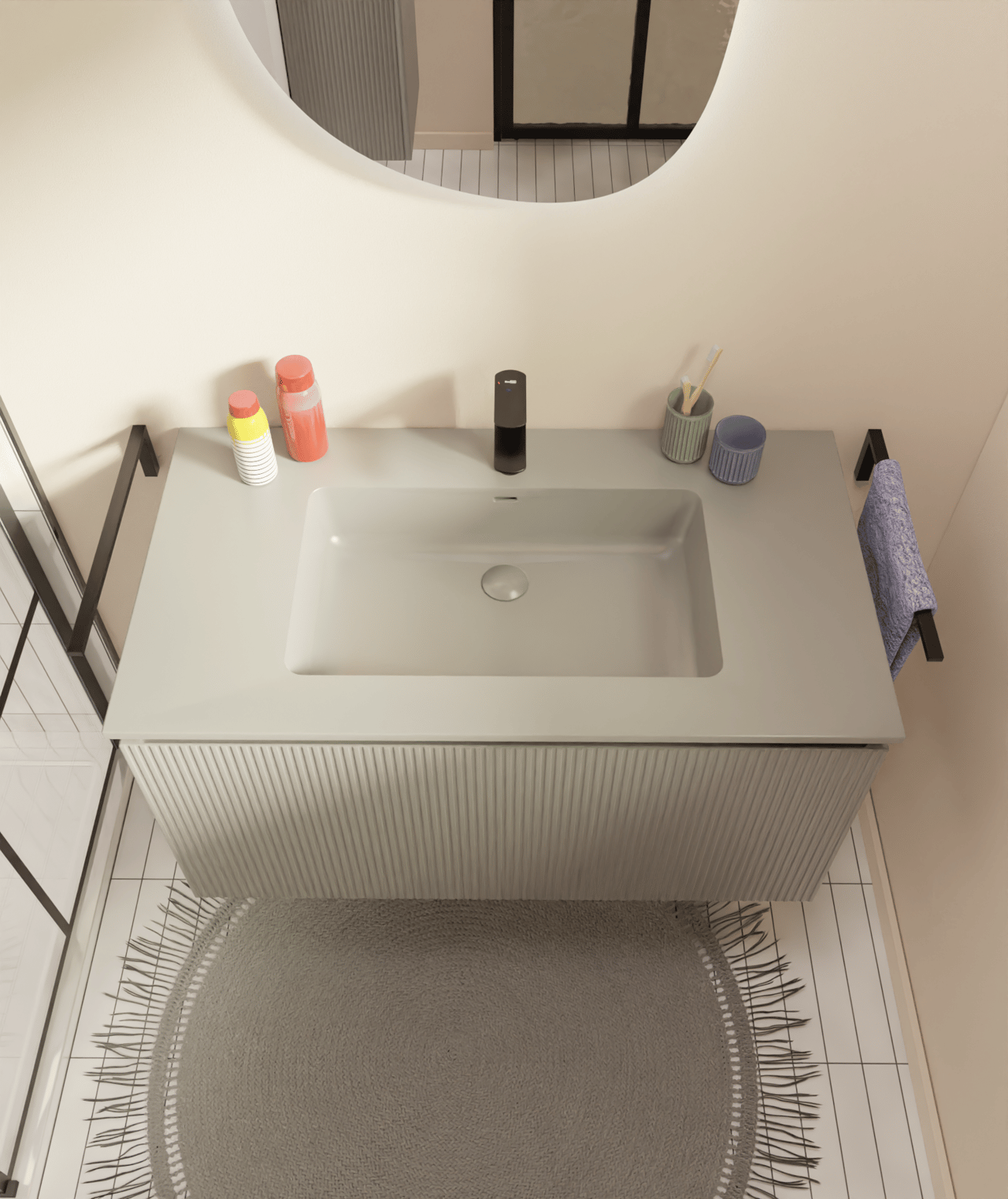 Storke Diva enkele wastafel mat zijdegrijze top solid 95 x 52 cm