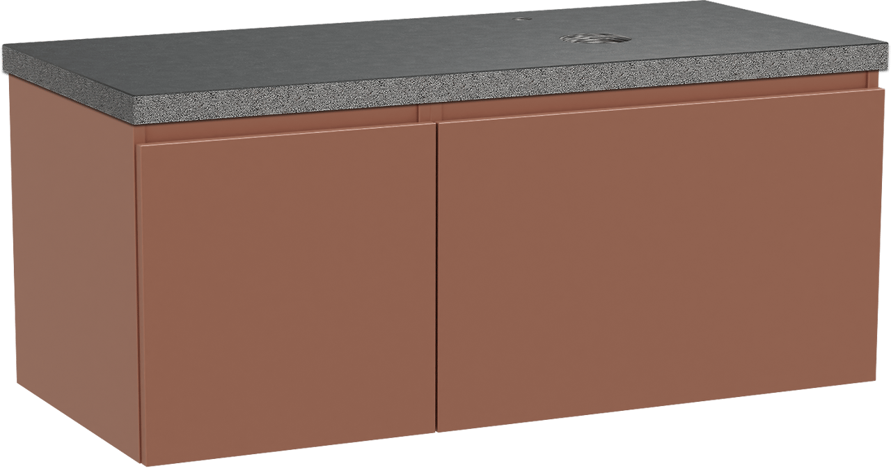 Balmani Sfera hängendes Möbelstück Set: 120 x 55 cm, Cotto, mit Rock Waschtisch rechts, Schwarzes Granit