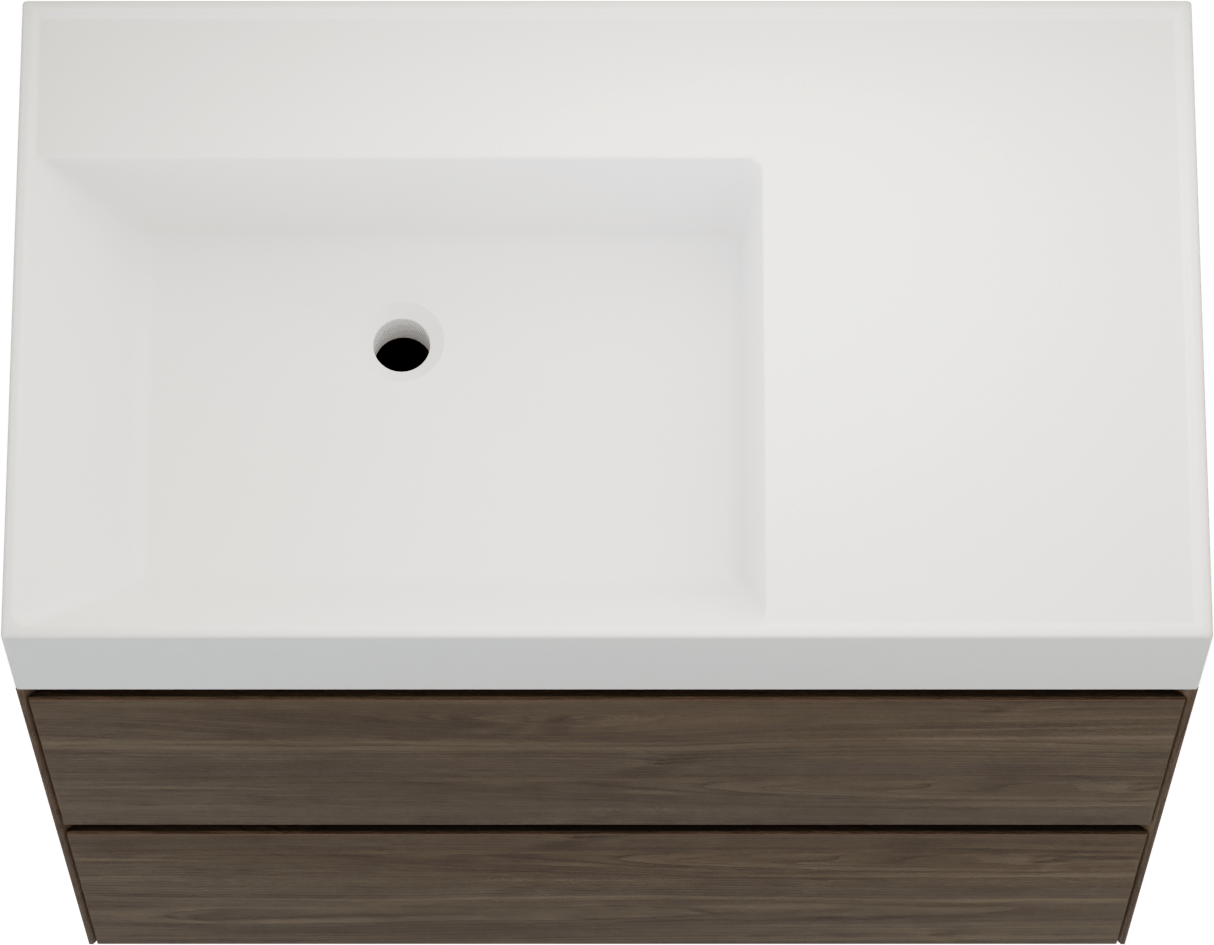 Balmani Mitra Compact hängendes Möbelstück Set: 80 x 46 cm, Amerikanischer Nussbaum, mit Argila Waschtisch links Marmorkomposit Weiβ matt