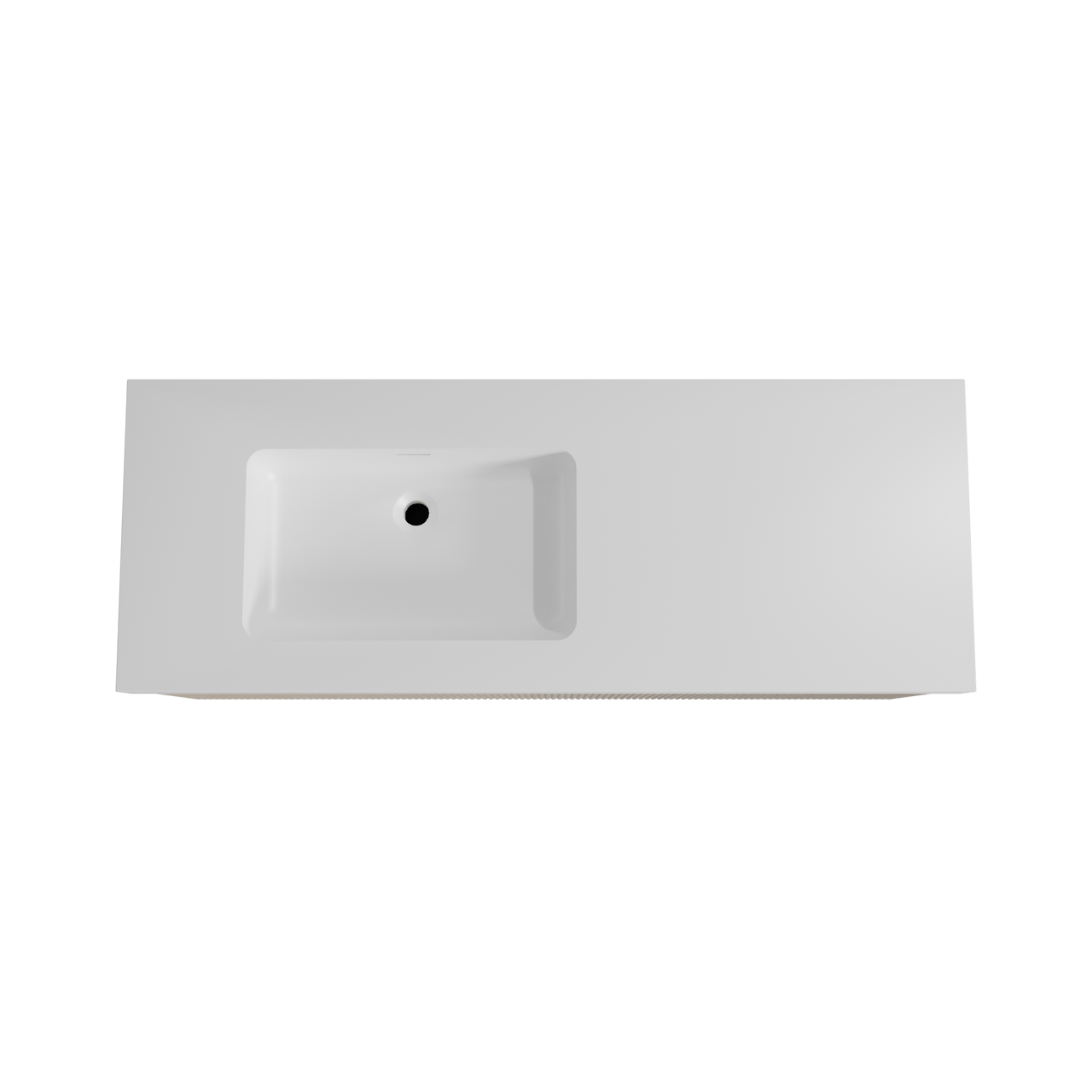 Storke Ribs meuble salle de bains suspendu 140 x 52 cm chêne brut avec Mata High vasque asymétrique gauche en solid surface blanc mat, Nervure droite symétrique verticale