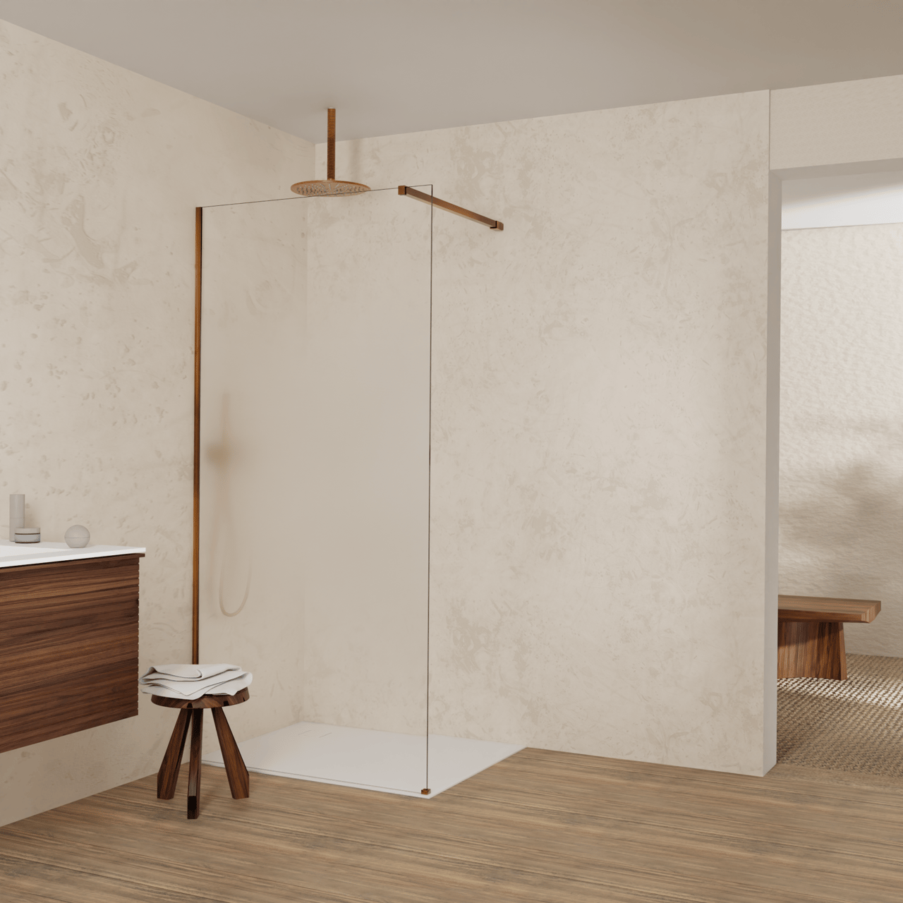 Balmani Modular inloopdouche: 100 x 200 cm, Permafrost met coating, Brushed Rosegold profielen