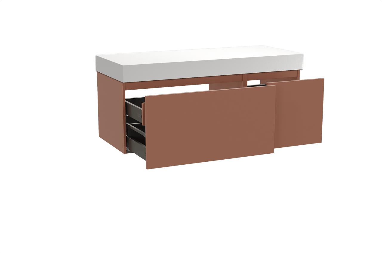 Balmani Sfera zwevend badkamermeubel 135 x 55 cm cotto met Dominus enkel of dubbel tablet in solid surface mat wit