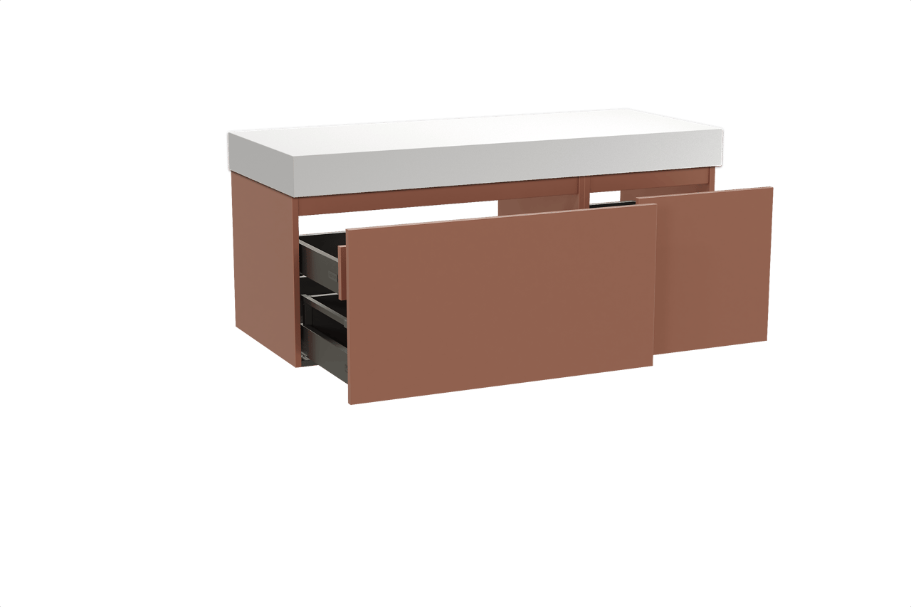 Balmani Sfera zwevend badkamermeubel 135 x 55 cm cotto met Dominus enkel of dubbel tablet in solid surface mat wit