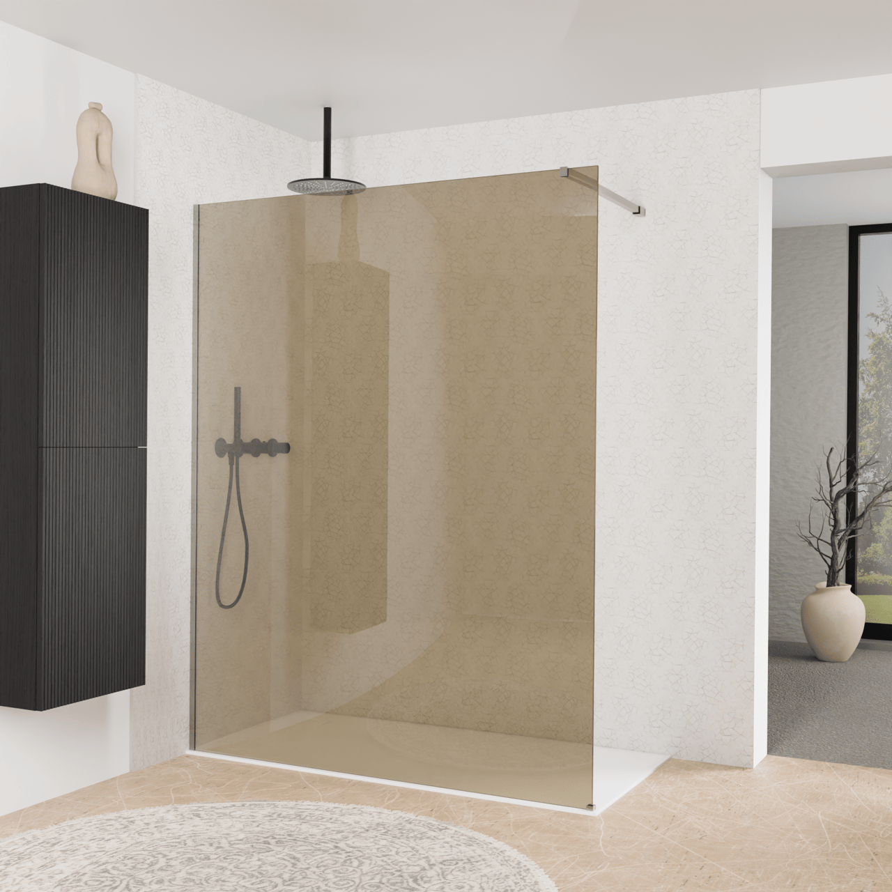 Balmani Modular inloopdouche: 160 x 200 cm, Brons glas, Brushed Inox profielen