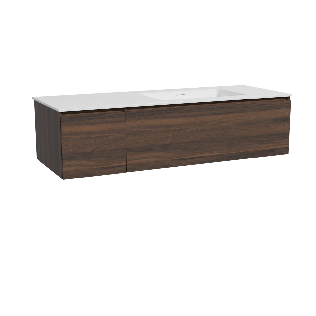 Storke Edge hängendes Möbelstück Set: 140 x 52 cm, Nussbaum, mit Mata Waschtisch rechts, Solid Surface Weiß matt