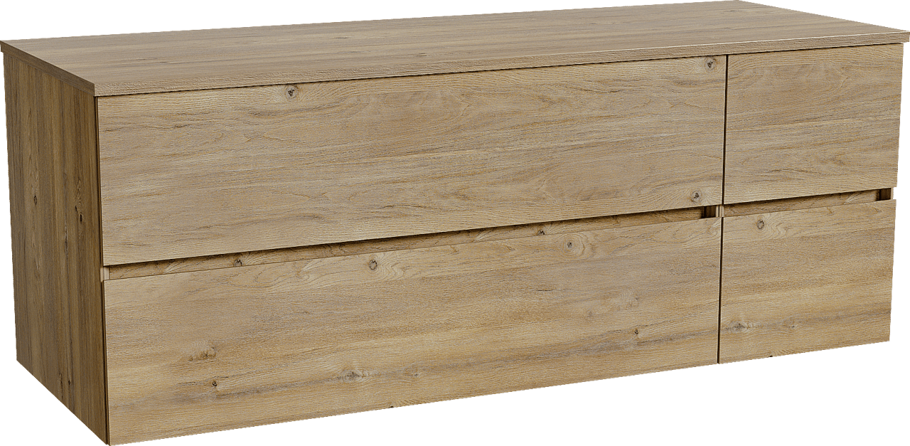 Storke Edge hängendes Möbelstück Set: 140 x 52 cm, Rohe Eiche, mit Panton Einzel- oder Doppel Waschtischplatte, Melamin Rohe Eiche