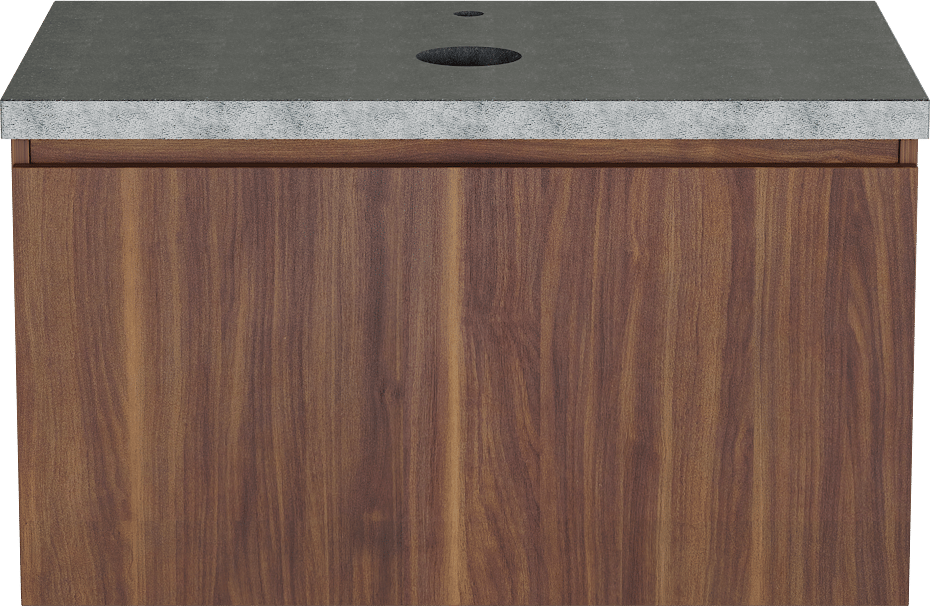 Balmani Sfera by Lucida hängendes Möbelstück Set: 90 x 55 cm, Amerikanischer Nussbaum, mit Rock Einzel Waschtischplatte, Schwarzes Granit