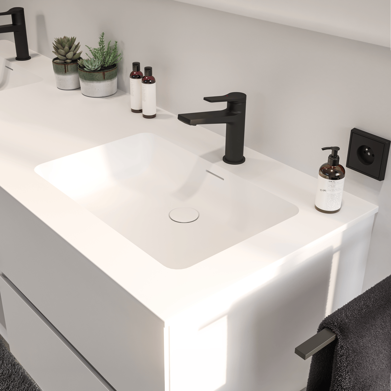 Storke Mata Doppelwaschtisch, Solid Surface matt, 165 x 52 cm