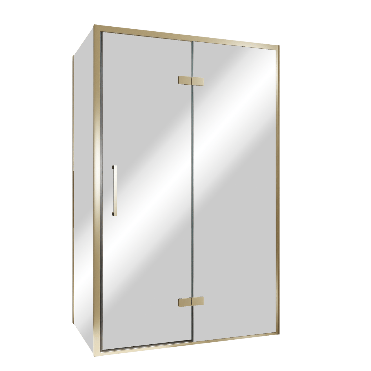 Balmani Senses Design douche en coin avec porte pivotante à droite et paroi latérale fixe, 120 x 100 cm, Miroir Reflex, Profil Brushed Champagne Gold, coating inclus