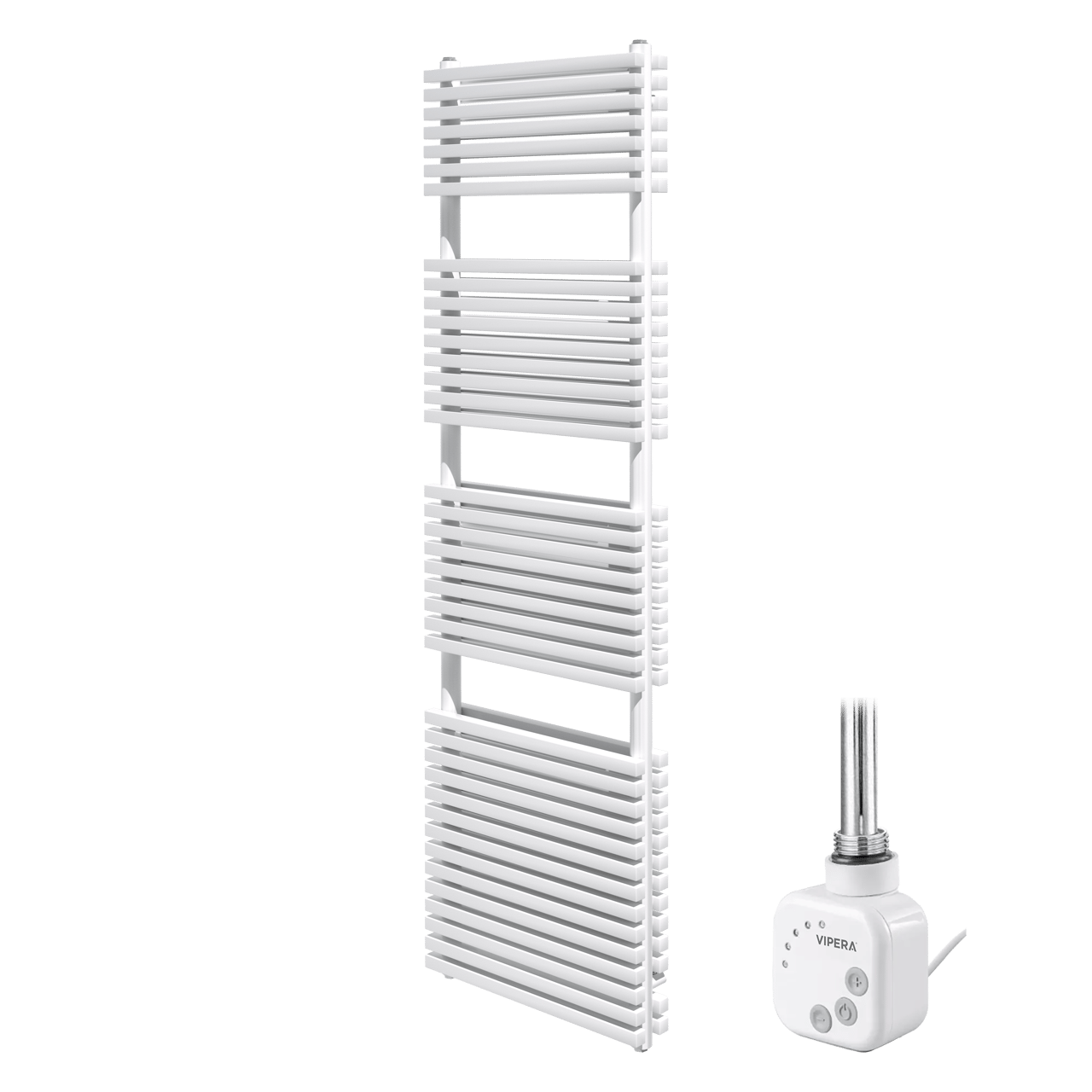 Vipera Vesuvio Doppel Handtuchheizkörper 50 x 180 cm Elektrische Heizung Weiß matt Seiten- und Mittelanschluss 1430W, inkl. Widerstand