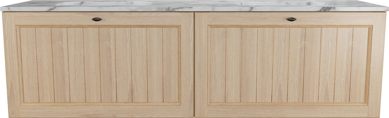 Balmani Lemon zwevend badkamermeubel 180 x 55 cm, fineer natuur eik met Tablo Arcato dubbele wastafel in carrara
