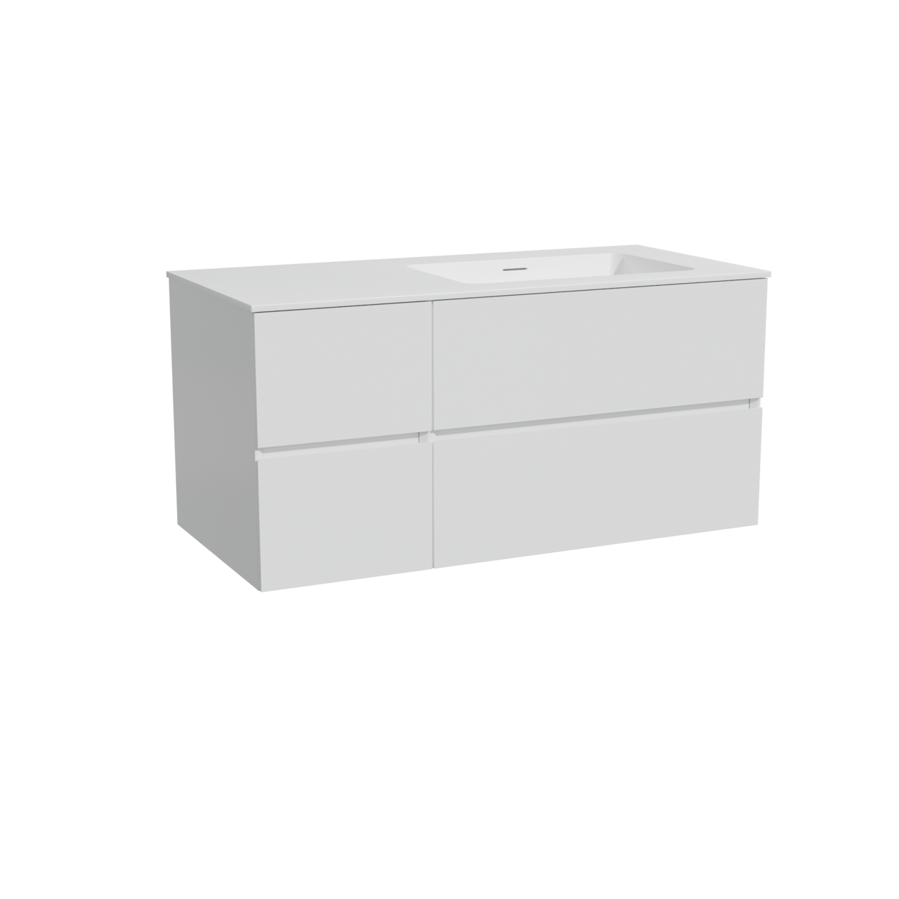 Storke Edge zwevend badmeubel 110 x 52 cm hoogglans wit met Mata asymmetrisch rechtse wastafel in solid surface mat wit