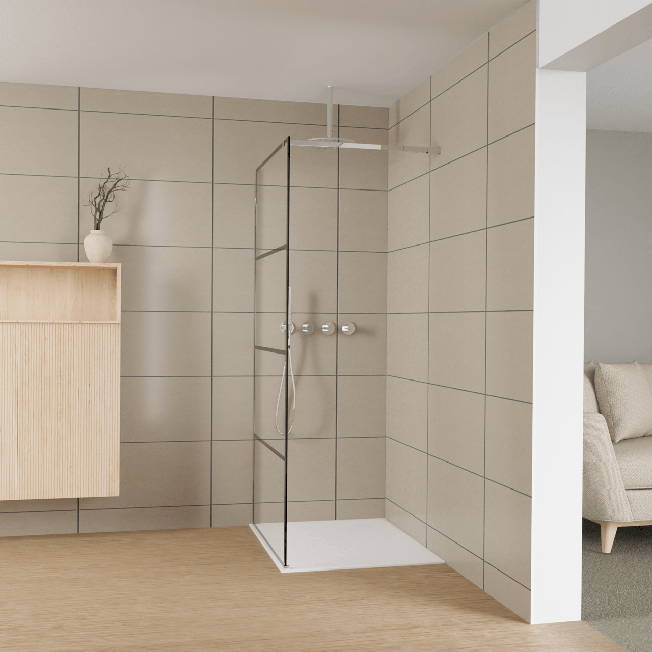 Balmani Modular Walk-In Dusche: 100 x 200 cm, Lined, Profil Chrom glänzend