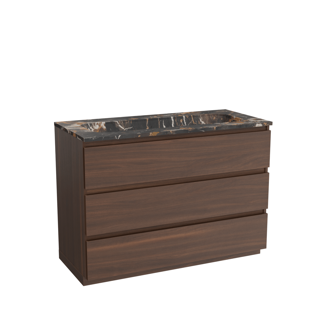 Balmani Lucida meuble salle de bains à poser 120 x 55 cm noyer américain avec Tablo Arcato plan simple pour 2 trous de robinet en marbre portoro gold