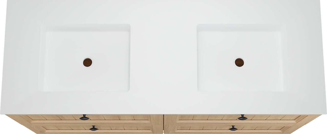 Balmani Lemon freistehendes Möbelstück Set: 150 x 55 cm, Naturbelassene Eiche Furnier, mit Tablo Stretto Doppelwaschtisch, Weiß matt