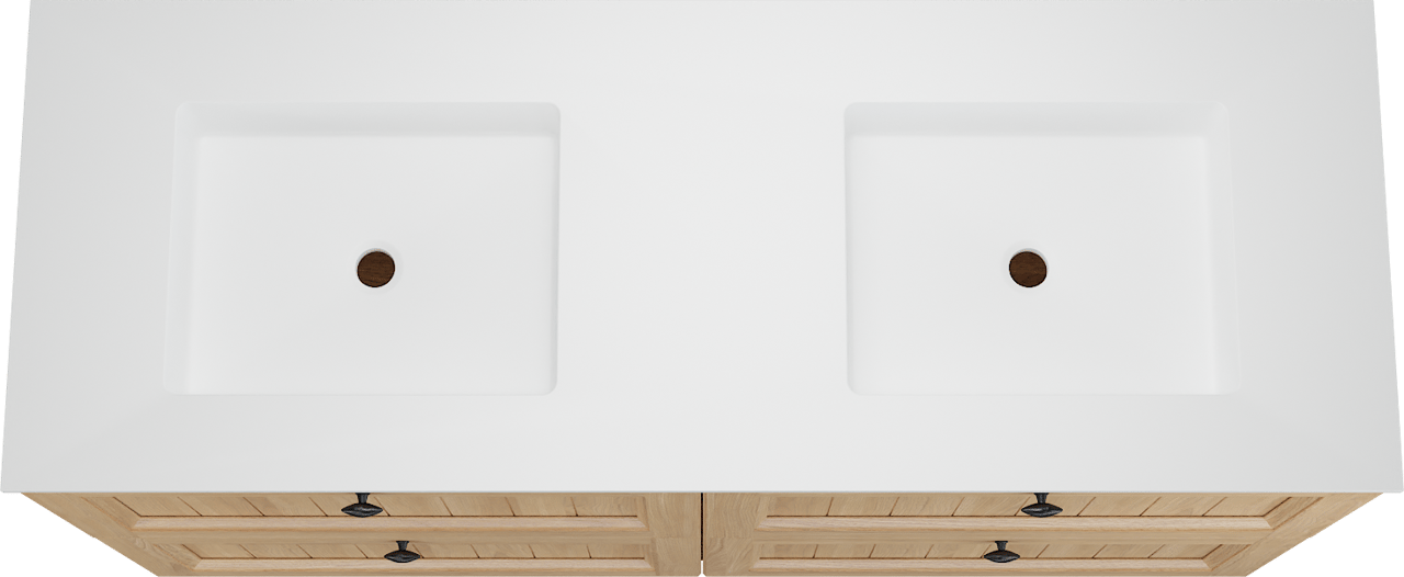 Balmani Lemon staand badkamermeubel 150 x 55 cm, fineer natuur eik met Tablo Stretto dubbele wastafel in mat wit