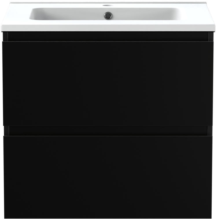 Linie Lado zwevend badmeubel 60 x 46 cm mat zwart met Vano enkele wastafel in composietmarmer mat wit