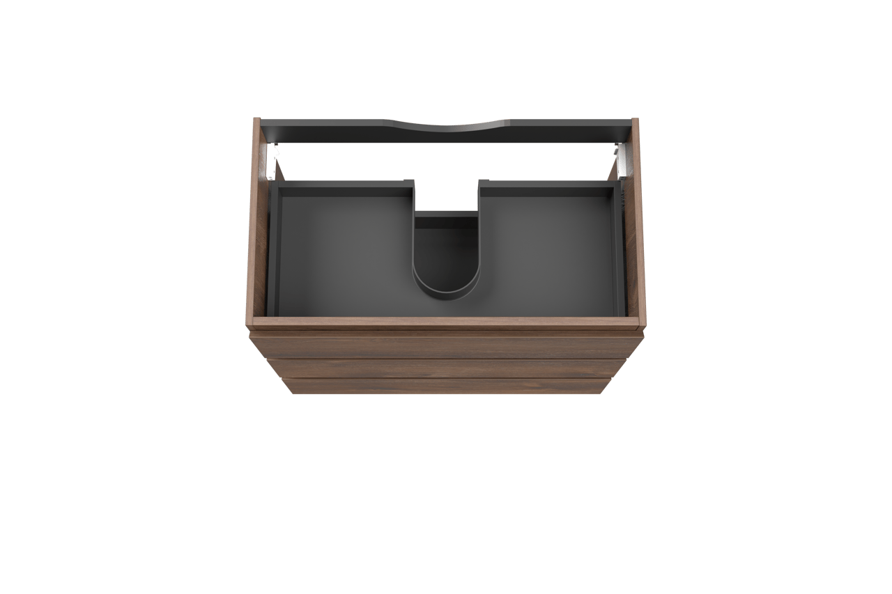 Linie Lado stehender Waschbeckenunterschrank: 80 x 46 cm, braune Eiche, 3 Schubladen