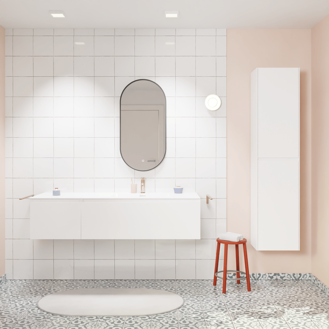 Storke Edge zwevend badkamermeubel 150 x 52 cm glanzend wit met Mata asymmetrisch rechtse wastafel in solid surface mat wit