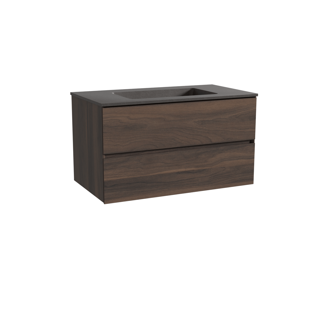 Storke Edge hängendes Möbelstück Set: 95 x 52 cm, Nussbaum, mit Scuro Einzelwaschtisch, Quarz Schwarz matt