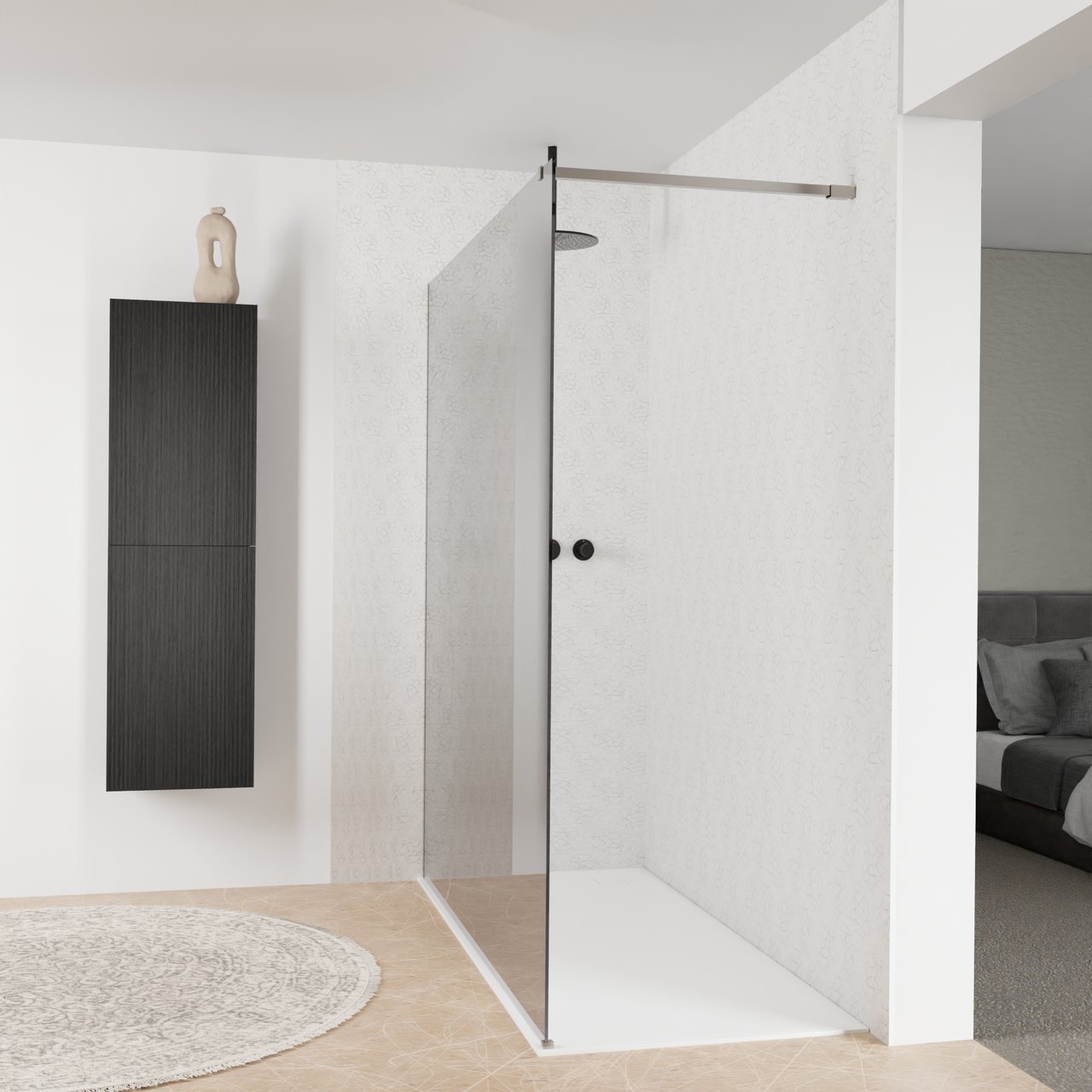 Balmani Modular inloopdouche: 180 x 200 cm, Reflex spiegelglas met coating, Brushed Inox profielen