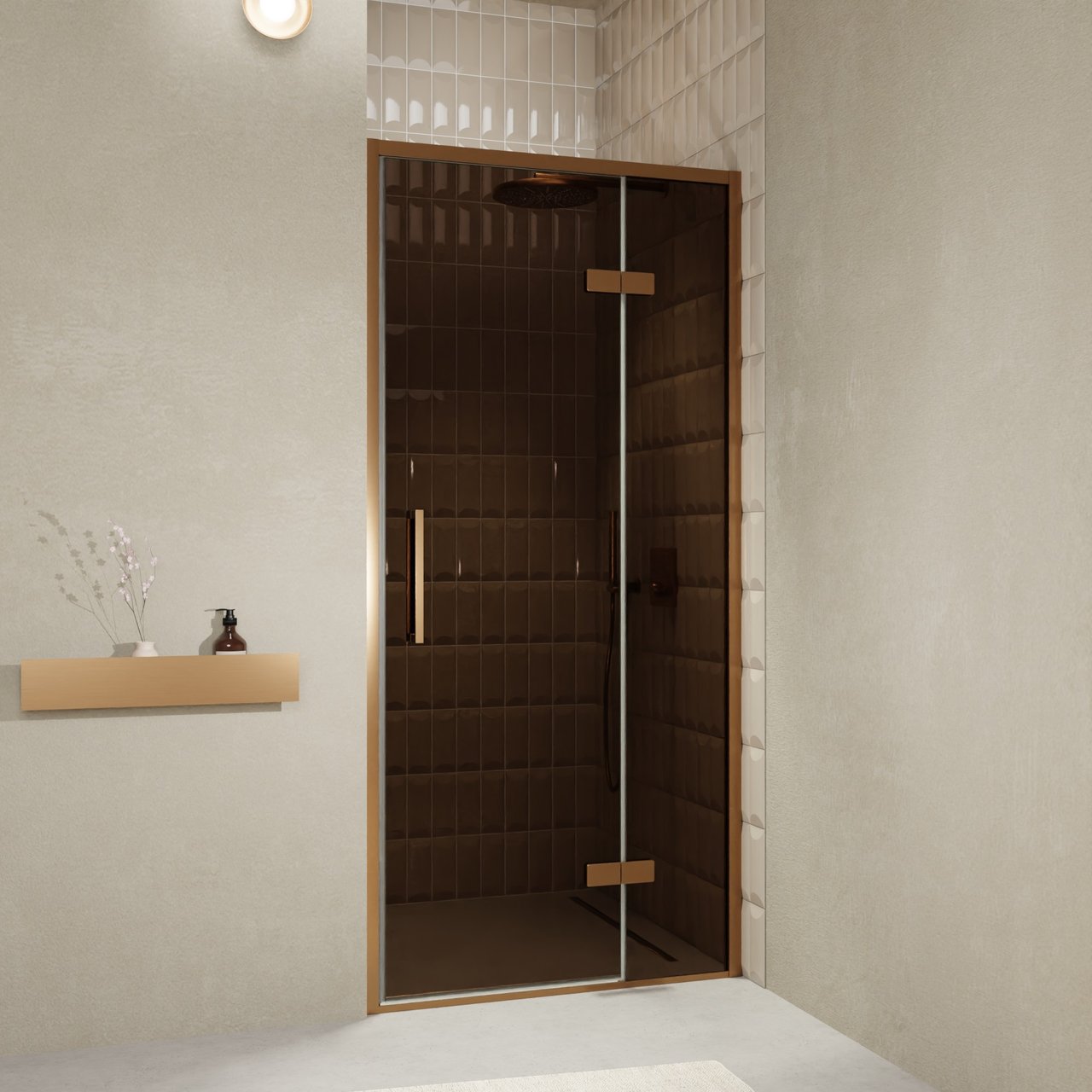 Balmani Senses Design Dusche Drehtür, Rechts, 100 cm x 210 cm, Bronze, Profil Brushed Rosegold