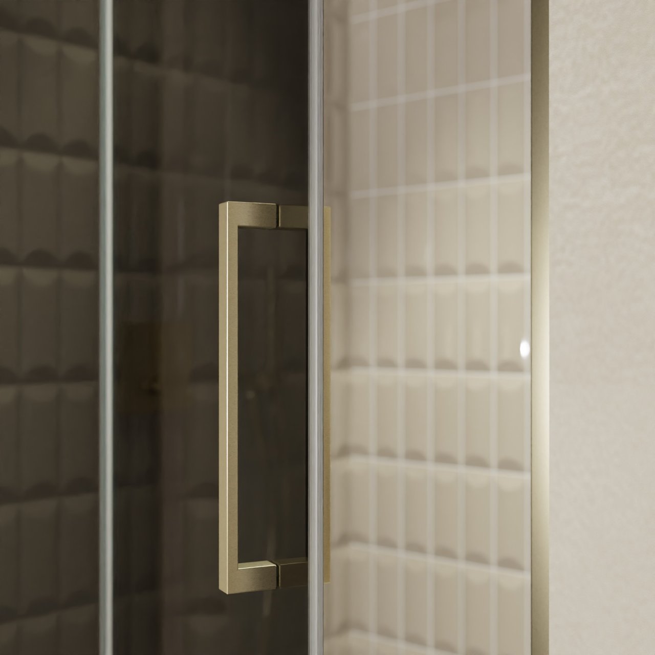 Balmani Senses Design porte pivotante à gauche 120 cm x 210 cm verre fumé, Profil Brushed Champagne Gold, coating inclus