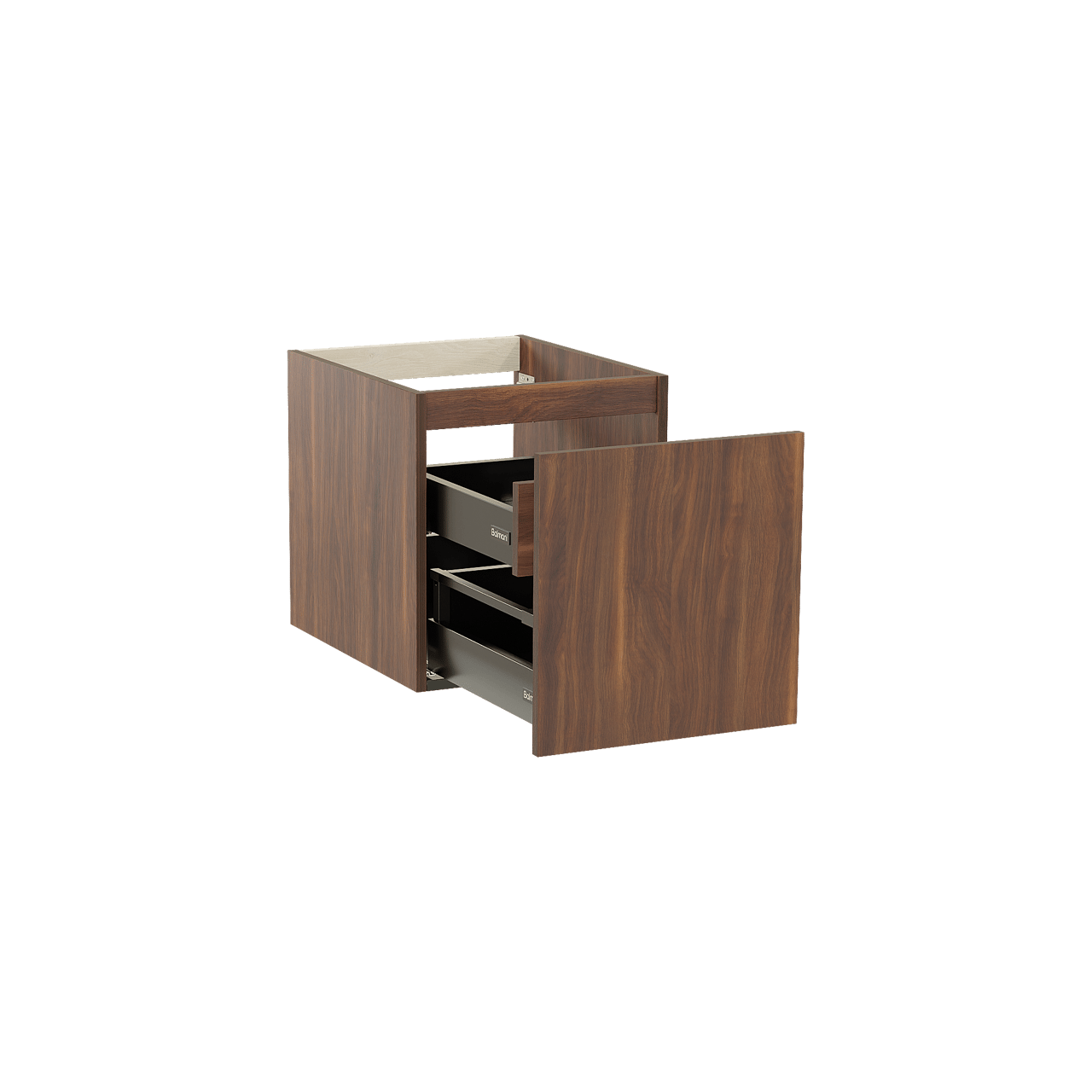 Balmani Sfera hängender Waschbeckenunterschrank: 45 x 55 cm, Amerikanischer Nussbaum, 2 Schubladen