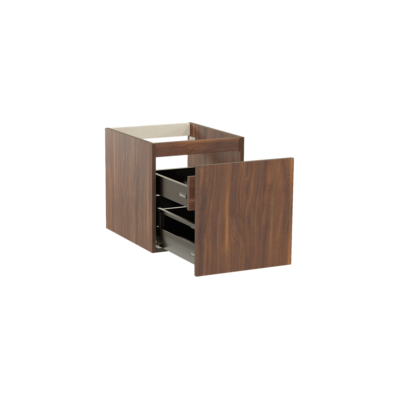 Balmani Sfera hängender Waschbeckenunterschrank: 45 x 55 cm, Amerikanischer Nussbaum, 2 Schubladen