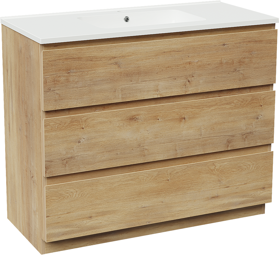 Linie Lado meuble salle de bains à poser 100 x 46 cm chêne naturel avec Vano plan simple en marbre composite blanc brillant