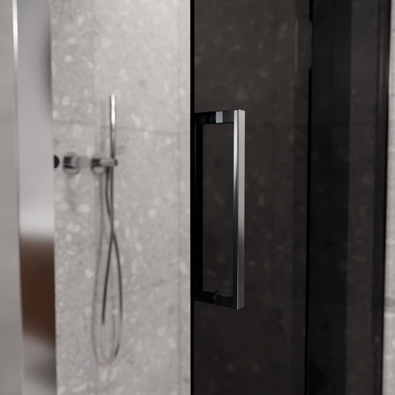 Balmani Senses Design douchehoek met rechtse schuifdeur en vaste zijwand, 140 x 80 cm, Rookglas, Glanzend chroom profielen