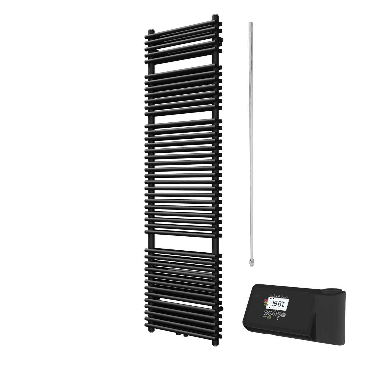 Vipera Alegria dubbele handdoekradiator 50 x 180 cm elektrische verwarming zwart mat zij- en middenaansluiting 1.250W, weerstand inbegrepen