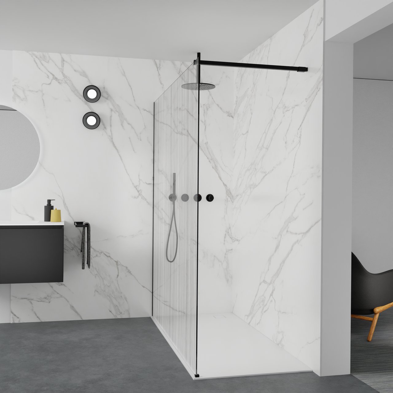 Balmani Modular inloopdouche: 180 x 200 cm, Mikado, Mat zwarte profielen