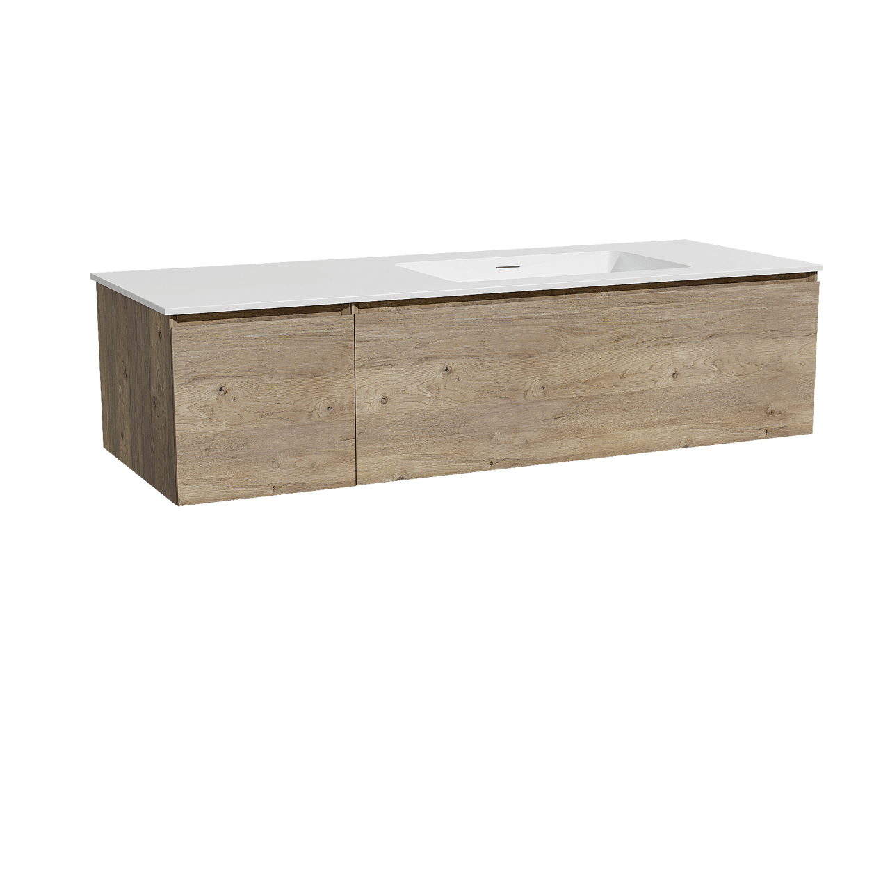 Storke Edge hängendes Möbelstück Set: 140 x 52 cm, Rohe Eiche, mit Mata Waschtisch rechts, Solid Surface Weiß matt