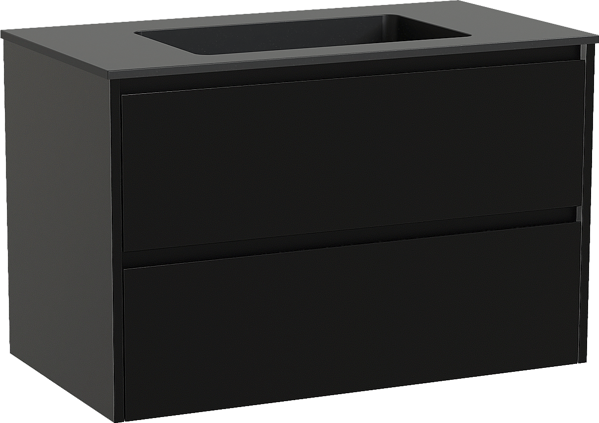 Storke Seda meuble salle de bains suspendu 95 x 52 cm noir mat avec Scuro plan simple en quartz noir mat