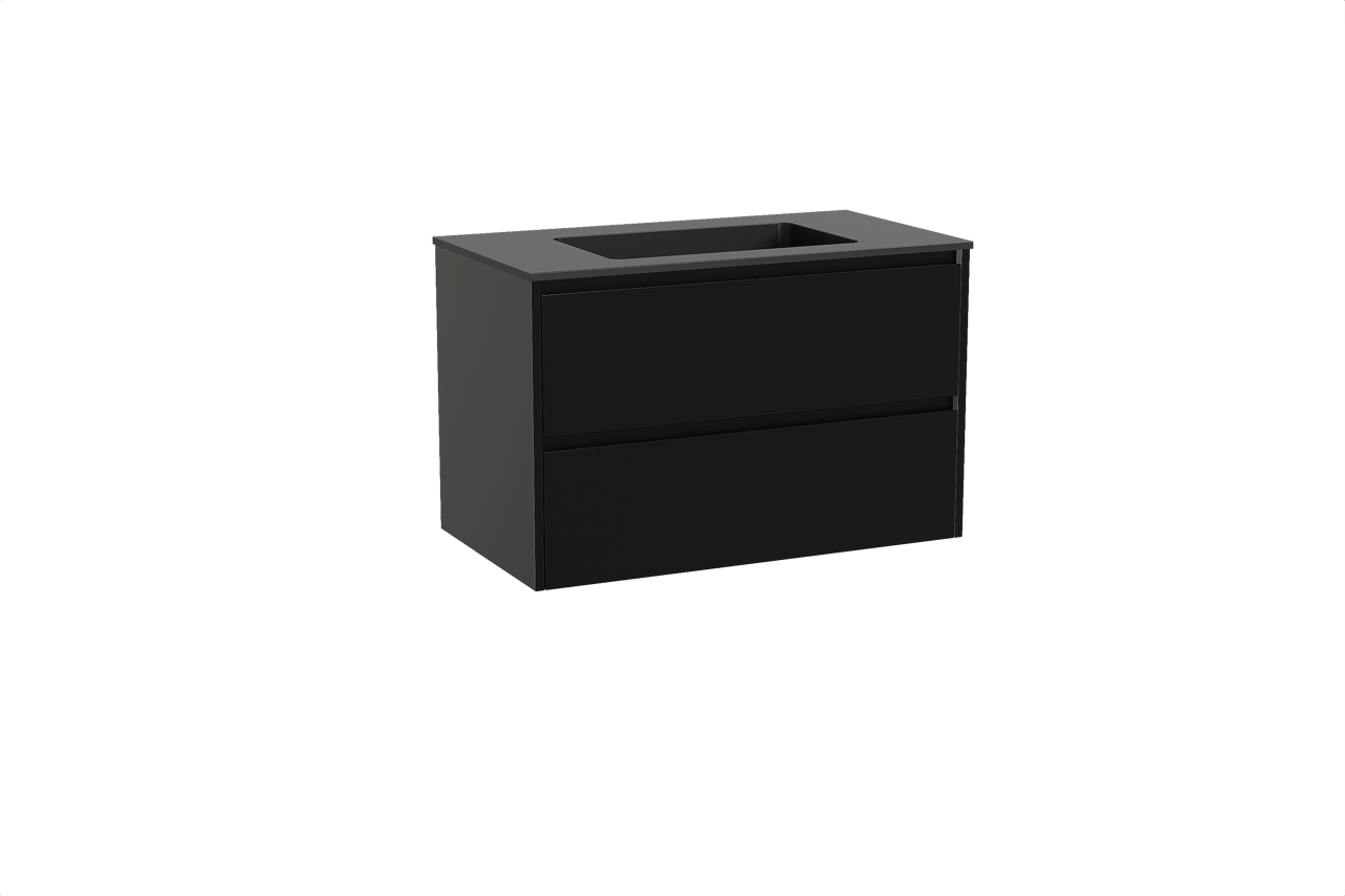 Storke Seda meuble salle de bains suspendu 95 x 52 cm noir mat avec Scuro plan simple en quartz noir mat