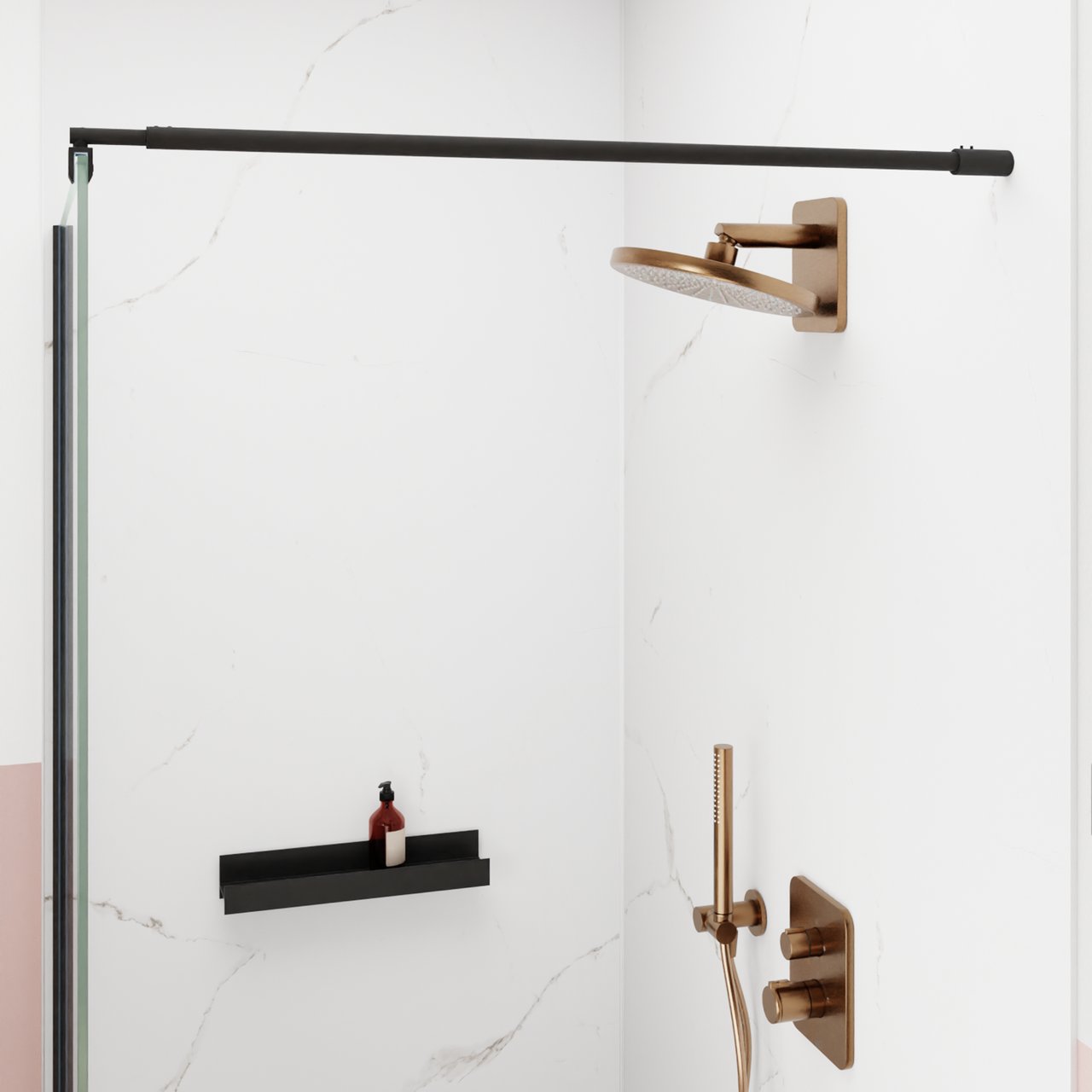 Blaufoss Onos 250 Duschkopf 25 cm, Wandmontage, mit Brausearm, Brushed Rosegold