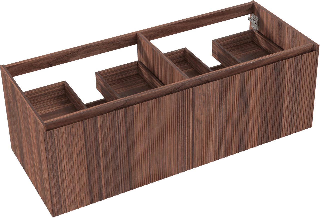 Balmani Fila hängender Waschbeckenunterschrank: 135 x 55 cm, Nussbaum, Furnierholz, 4 Schubladen