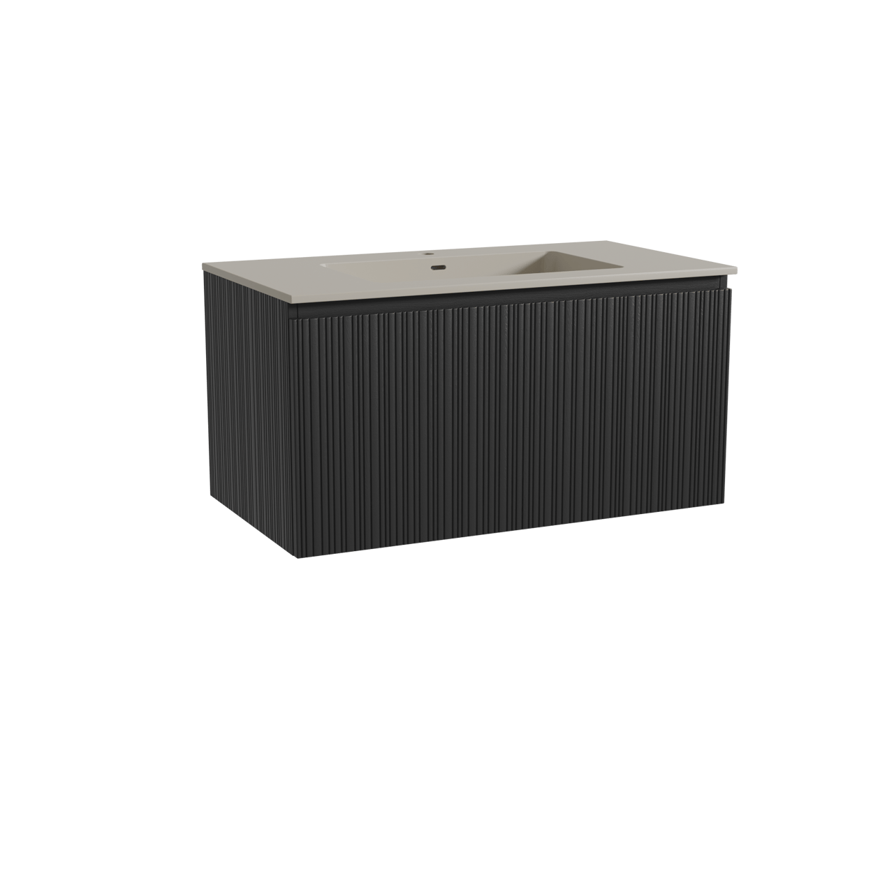 Storke Ribs hängendes Möbelstück Set: 95 x 52 cm, Schwarze Eiche, mit Diva Einzelwaschtisch, Top Solid, Seidengrau, Vertikale asymmetrische gerade Rippe