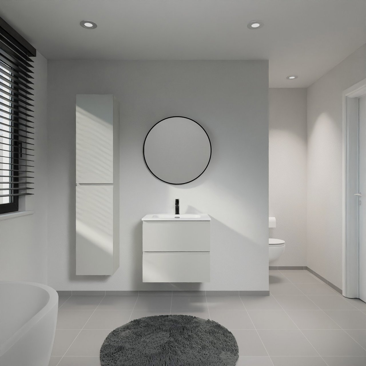 Linie Lado meuble salle de bains suspendu 60 x 46 cm greige avec Baro plan simple en porcelaine blanc brillant