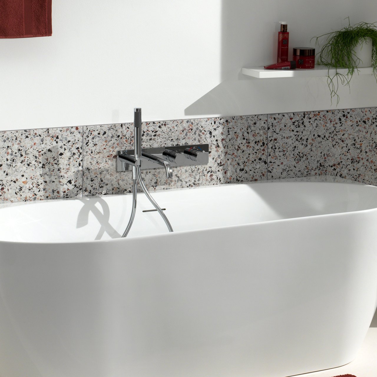 Blaufoss Round Thermostat Unterputz Badewannen-Armatur mit Brausekopf, Chrom glänzend EInschließlich Einbauelement