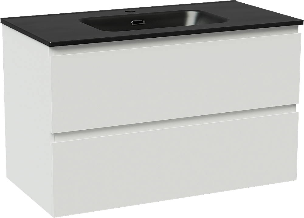 Linie Lado meuble salle de bains suspendu 90 x 46 cm blanc mat avec Baro plan simple en porcelaine noir mat