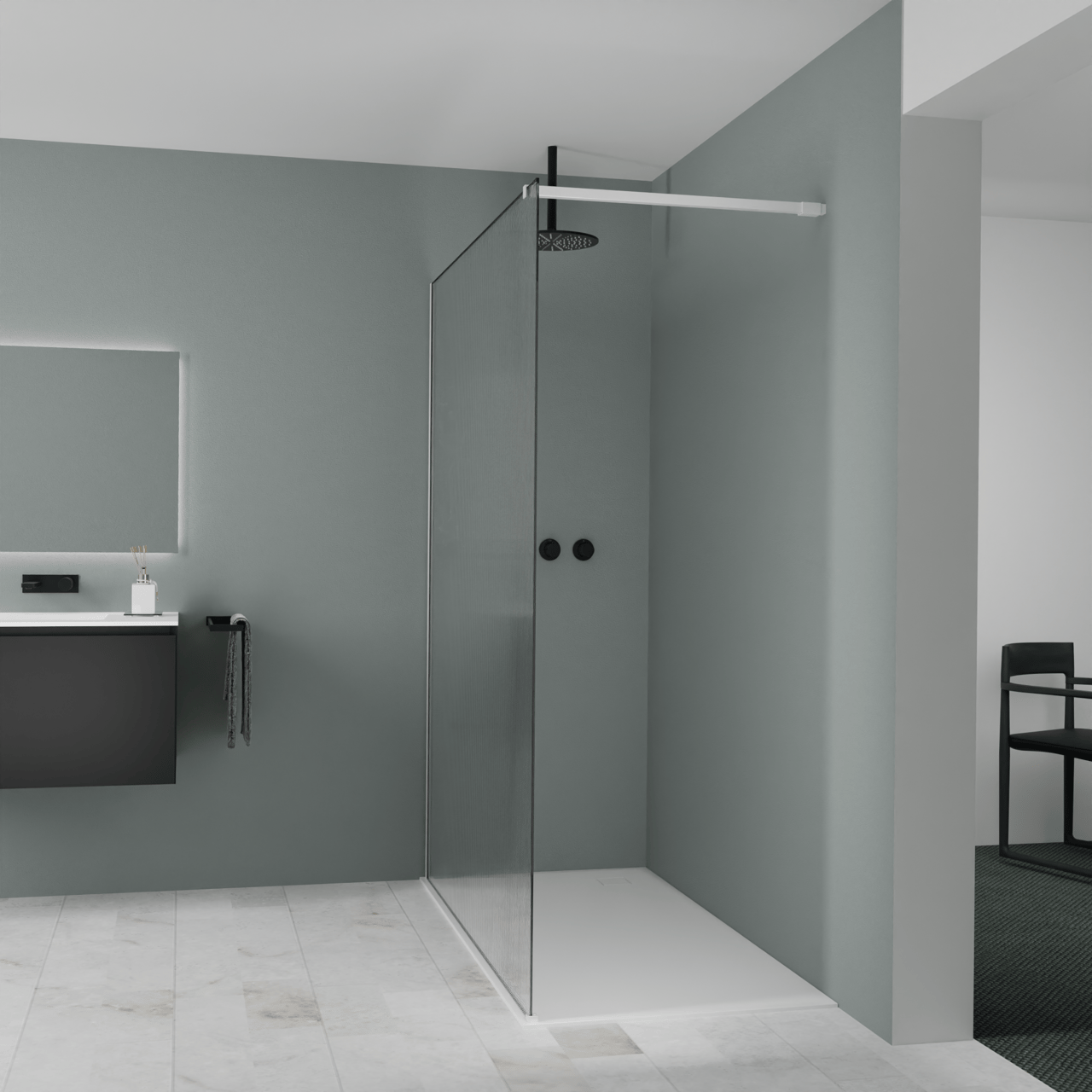Balmani Modular inloopdouche: 160 x 200 cm, Ribs met coating, Mat witte profielen