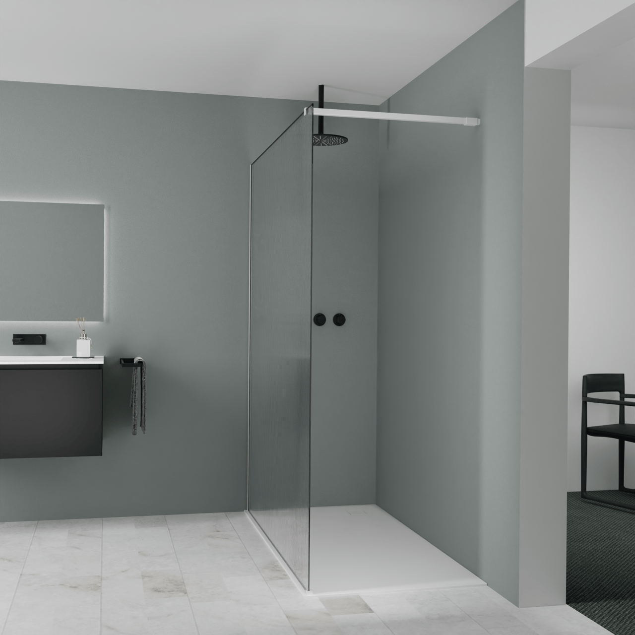 Balmani Modular inloopdouche: 160 x 200 cm, Ribs met coating, Mat witte profielen