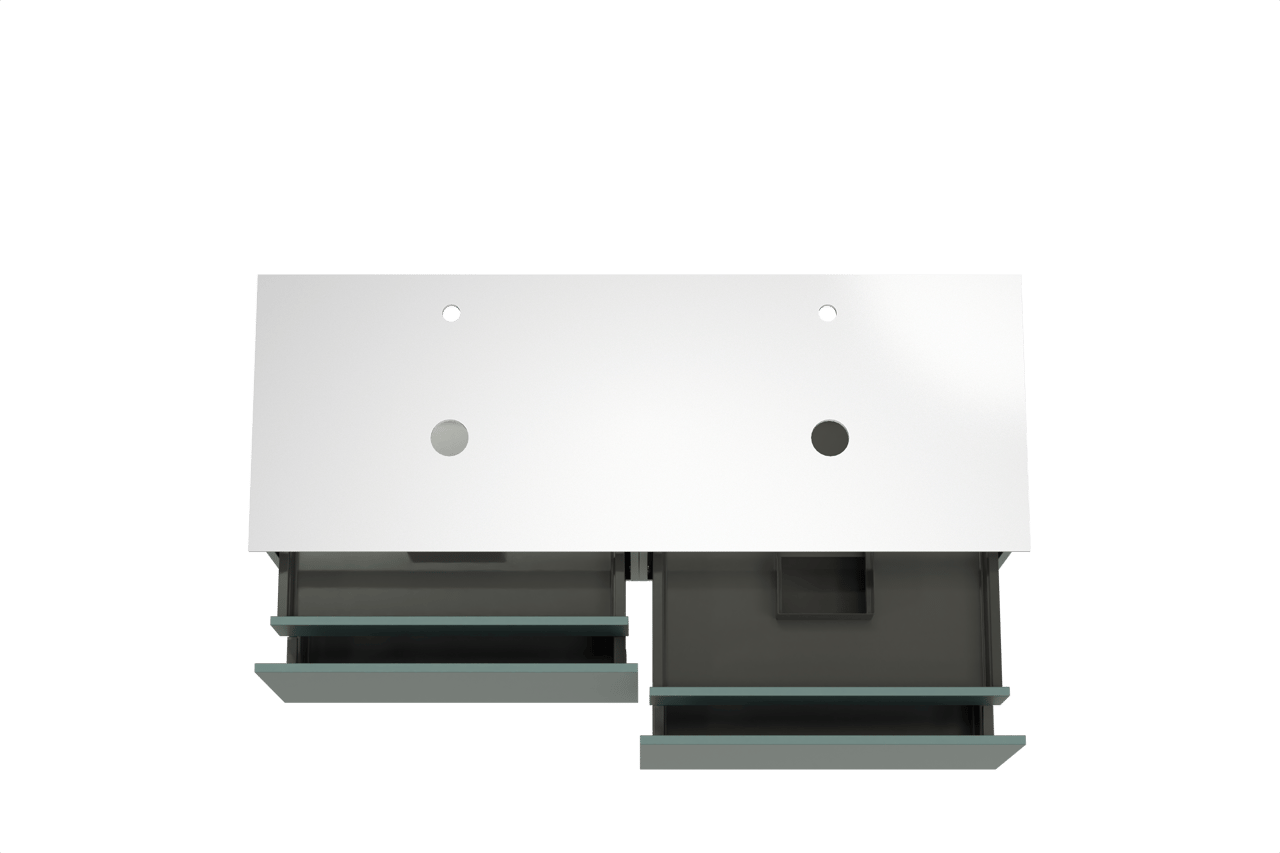 Balmani Sfera hängendes Möbelstück Set: 150 x 55 cm, Forest, mit Facetta Doppel Waschtischplatte, Solid Surface Weiß matt