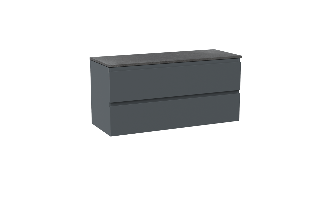 Linie Lado meuble salle de bains suspendu 120 x 46 cm bleu anthracite avec Lado tablette simple ou double en mélaminé ardoise gris